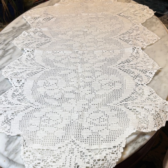 Vintage Other - Handmade 35" White Lace Table Runner